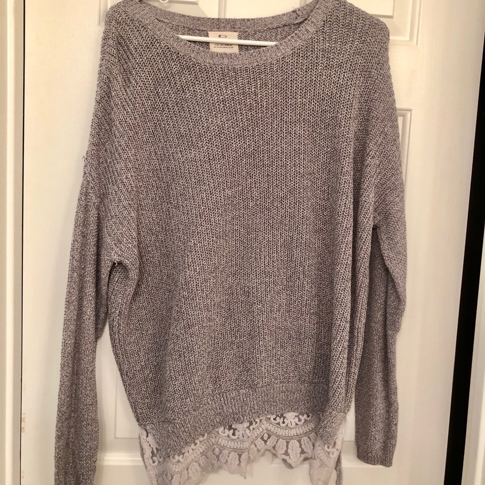 Urban Outfitters Gray Sweater with Lace Hem